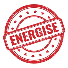 ENERGISE text on red grungy vintage round stamp.