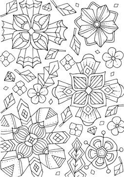 Hand drawing coloring for kids and adults. Beautiful drawings with patterns and small details. Coloring book pictures with abstract flowers. Vector