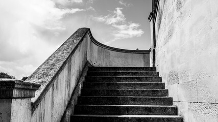 Black and White Image Abstract Geometry Of concrete Steps Leading Up To Kingston Bridge With No People