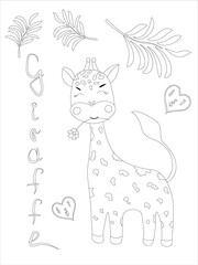 Poster with the image of a cute giraffe in lines - vector illustration, eps