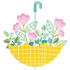 Yellow umbrella with a bouquet of flowers PNG clipart, Floral umbrella PNG clipart, Umbrella PNG sublimation file, Umbrella transfer image