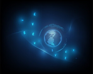 Global currency exchange network transfer symbol and money icon