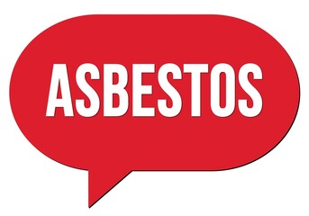 ASBESTOS text written in a red speech bubble