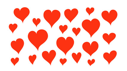 Heart in a doodle style, red hearts collection, all the elements are isolated and editable. Romantic symbols on white background. Vector illustration.