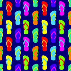 Flip flops seamless pattern on blue background. Vector illustration.