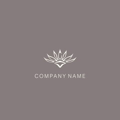 A symbol or logo of a simple, minimalistic, stylized flower shape, consisting of several elements. Made with a thin contour line.