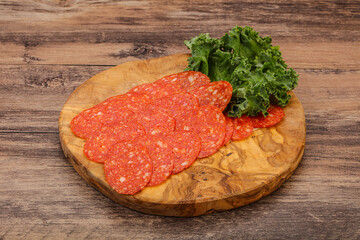 Italian spycy pepperoni sausage slices