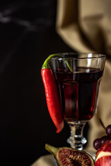 Wine stillife on the table. Vintage look