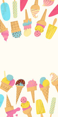 Ice cream story template. Cute colorful background for summer sale or special offer.