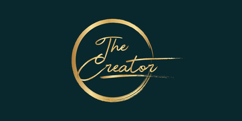 Golden Calligraphy 99 name of Allah. phrase The creator isolated circle brush.