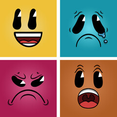 Colorful 40s cartoon emotion faces 