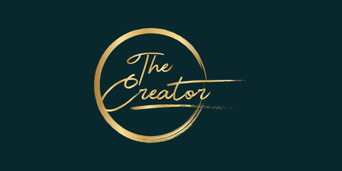 Golden Calligraphy 99 name of Allah. phrase The Creator. isolated circle brush.