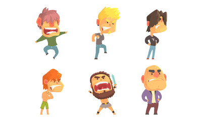 Angry and Exasperated Man Character Shouting and Yelling Vector Set