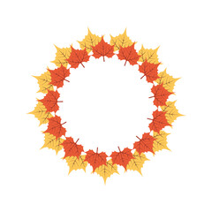 autumn leaves frame radial frame on white background 