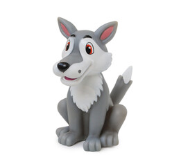 Rubber toy wolf isolated on white background