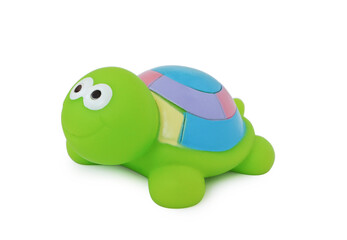 Rubber turtle toy isolated on white background