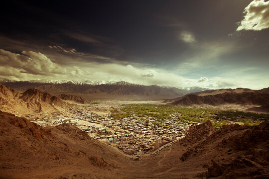 View of the city of Leh in Ladakh, Jammu & Kashmir, India