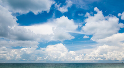 Beautiful white fluffy cloud on blue sky over the sea.