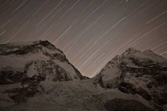 Star trails over Mount Everest, Nuptse and the Khumbu Icefall. May 2012