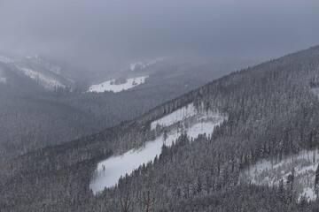 Beautiful winter landscape with snow covered trees in Czech Republic