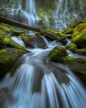 Up close to the Proxy Falls, one of the most impressive waterfalls in the Cascade Range, Oregon.