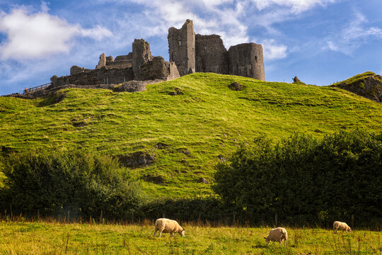 Carreg Cennan Castle constructed on a high outcrop in 1248 in the rural hamlet of Llandeilo, Wales
