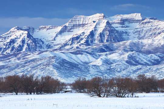Winter Landscape Image of Mt. Timpanogos and Heber Valley, UT.
