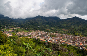 Fototapeta premium Small town between the mountains in Colombia