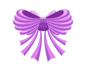 Gift bow colorful flat vector illustration. Violet knot for present element template. Decoration for gifts, greetings or holidays