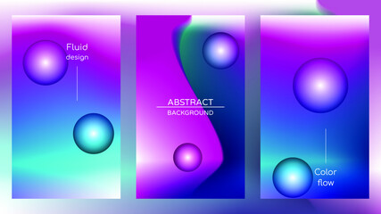 Abstract holographic poster, gradient mesh and pearlescent spheres. Iridescent design set template for award, brochure, certificate, banner, wallpaper, presentation, web, ui. Trendy vector background.