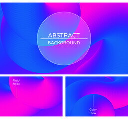 Abstract geometric blue and pink vector background with 3d twisted liquid shape. Set of colorful design templates with fluid shapes.