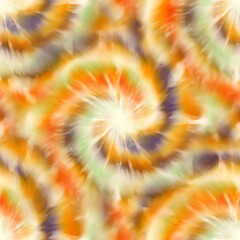 Seamless spiral tie dye pattern for surface design print. High quality illustration. Funky psychedelic pastel swirl. Artistic vibrant faded and creased ink or dye in fabric. Faux digitally designed.