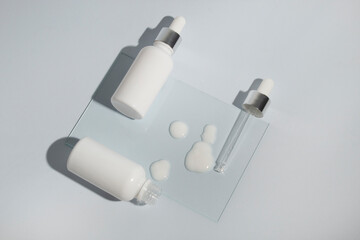 science experiment mockup of serum dropper beauty fashion cosmetic makeup bottle lotion product with skincare healthcare concept on background