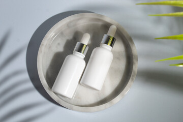 science experiment mockup of serum dropper beauty fashion cosmetic makeup bottle lotion product with skincare healthcare concept on background