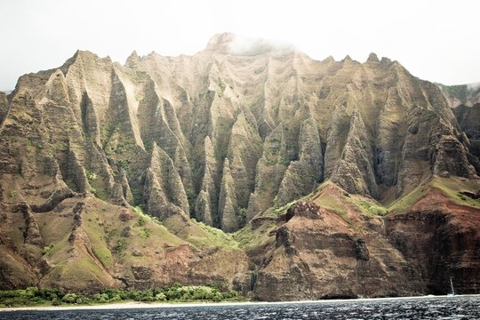 The craggy verdant mountains of Kauai's Na Pali Coast.