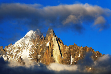 Scenic sunset view of Aiguille Verte et Les Drus, Haute Savoie, France