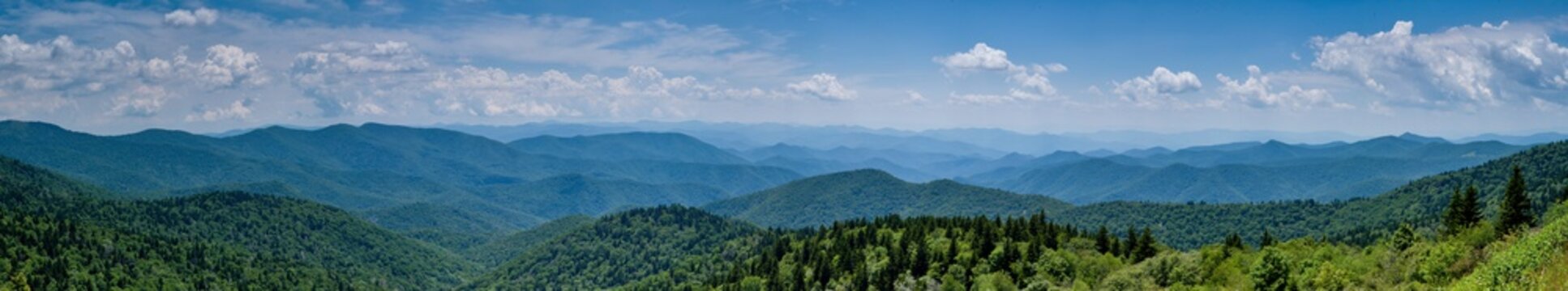 panoramic of the smokey mountains from the blue ridge parkway, north Carolina