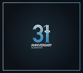 31 years anniversary logotype with cross hatch pattern blue color. vector can be use for party, company special event and celebration moment