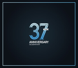 37 years anniversary logotype with cross hatch pattern blue color. vector can be use for party, company special event and celebration moment