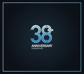 Fototapeta premium 38 years anniversary logotype with cross hatch pattern blue color. vector can be use for party, company special event and celebration moment