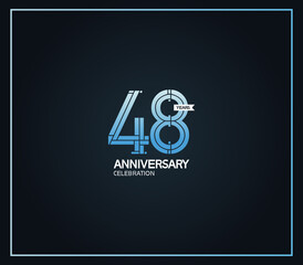 48 years anniversary logotype with cross hatch pattern blue color. vector can be use for party, company special event and celebration moment