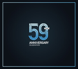 59 years anniversary logotype with cross hatch pattern blue color. vector can be use for party, company special event and celebration moment