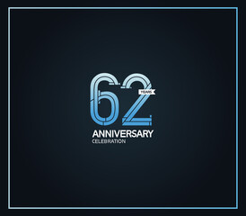 Obraz premium 62 years anniversary logotype with cross hatch pattern blue color. vector can be use for party, company special event and celebration moment