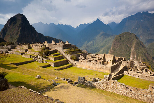 View of Machu Picchu - the Lost City of the Incas - located in the Vilcanota mountain range in south-central Peru.
