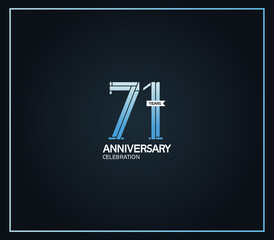 71 years anniversary logotype with cross hatch pattern blue color. vector can be use for party, company special event and celebration moment