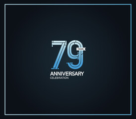 79 years anniversary logotype with cross hatch pattern blue color. vector can be use for party, company special event and celebration moment