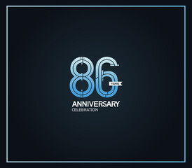 86 years anniversary logotype with cross hatch pattern blue color. vector can be use for party, company special event and celebration moment