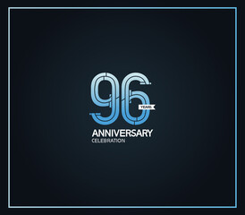 96 years anniversary logotype with cross hatch pattern blue color. vector can be use for party, company special event and celebration moment