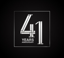 41 years anniversary logotype with cross hatch pattern silver color inside square. vector can be use for party, company special event and celebration moment