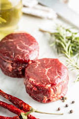 The raw beef meat steak.